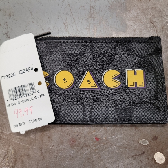 NWT COACH SIGNATURE PAC-MAN ZIP COIN AND CARD CASE RARE SOLD OUT - Picture 2 of 3